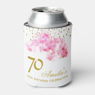 Rosa Orchid Watercolor Gold Glitzer 70. Geburtstag Dosenkühler