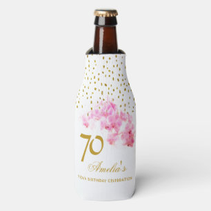 Rosa Orchid Watercolor Gold Glitzer 70. Geburtstag Flaschenkühler