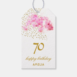 Rosa Orchid Watercolor Gold Glitzer 70. Geburtstag Geschenkanhänger