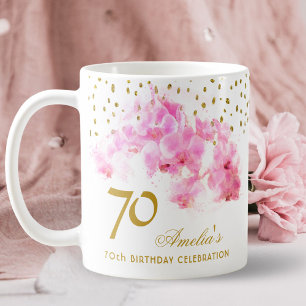Rosa Orchid Watercolor Gold Glitzer 70. Geburtstag Kaffeetasse