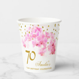 Rosa Orchid Watercolor Gold Glitzer 70. Geburtstag Pappbecher