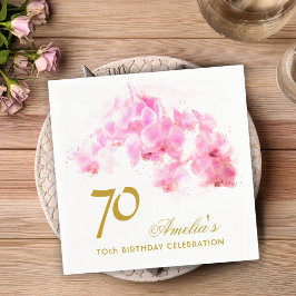 Rosa Orchid Watercolor Gold Glitzer 70. Geburtstag Serviette