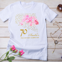Rosa Orchid Watercolor Gold Glitzer 70. Geburtstag T-Shirt