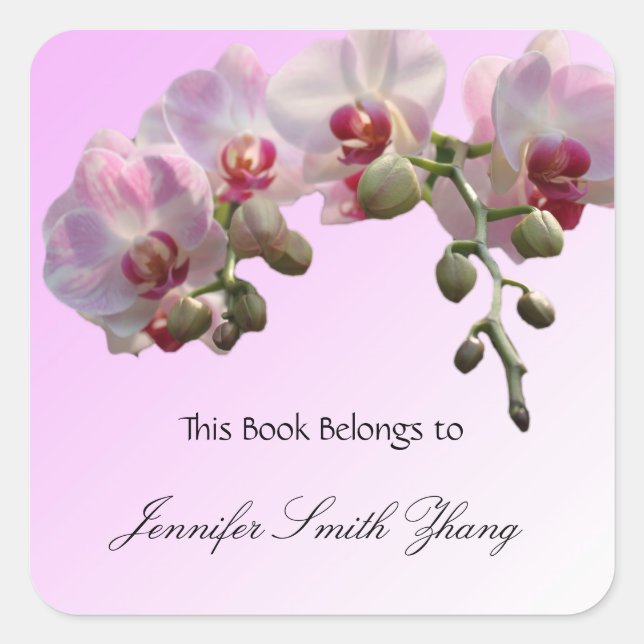 Rosa orchide Blume, Buchkleber. Quadratischer Aufkleber (Vorderseite)