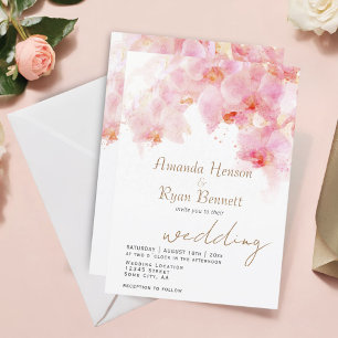 Rosa Orchidee Aquarell-Blume Florale Hochzeit  Einladung
