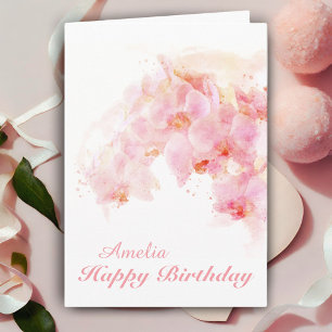 Rosa Orchidee Aquarell-Blume Geburtstag Karte