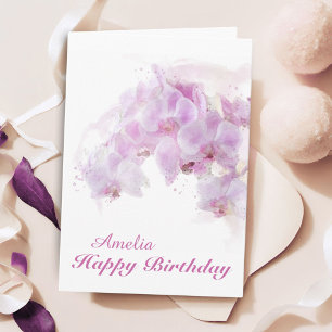 Rosa Orchidee Aquarell-Blume Geburtstag Karte