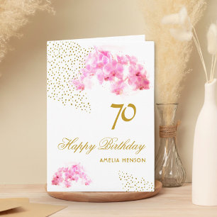 Rosa Orchidee Aquarell Gold Glitter 70. Geburtstag Karte