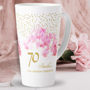 Rosa Orchidee Aquarell Gold Glitter 70. Geburtstag Milchtasse