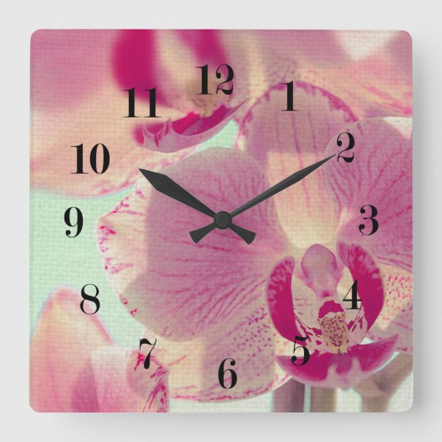 Rosa Orchidee Quadratische Wanduhr (Vorderseite)