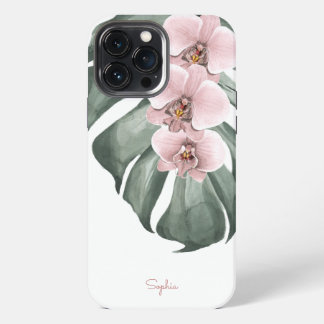 Rosa Orchideen auf der Monstera Tropical Floral mi iPhone 13 Pro Max Hülle