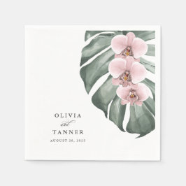 Rosa Orchideen auf der Monstera Tropical Paradise  Serviette