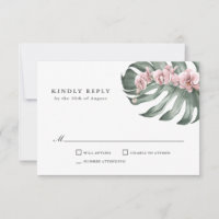Rosa Orchideen auf Monstera Tropical Wedding RSVP