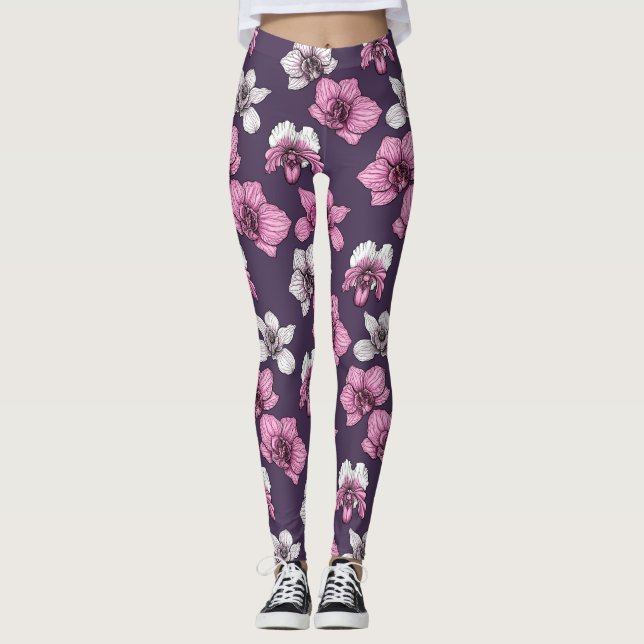 Rosa Orchideen-Blume Leggings (Vorderseite)