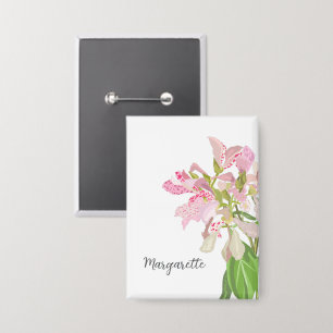 Rosa Orchideen-Blumendesign – Elegante botanische Button