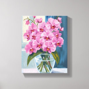 Rosa Orchideen-Blumenstrauß Aquarell Leinwanddruck