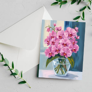 Rosa Orchideen-Blumenstrauß-Watercolor-Karte
