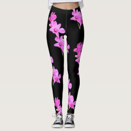Rosa Orchideen-Blumenyoga-Schwarzes Legging Leggings