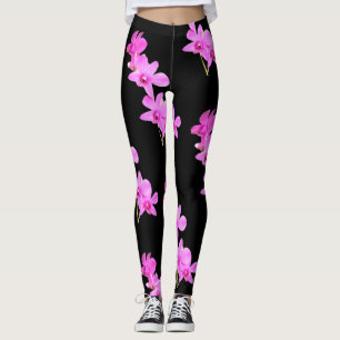 Rosa Orchideen-Blumenyoga-Schwarzes Legging Leggings