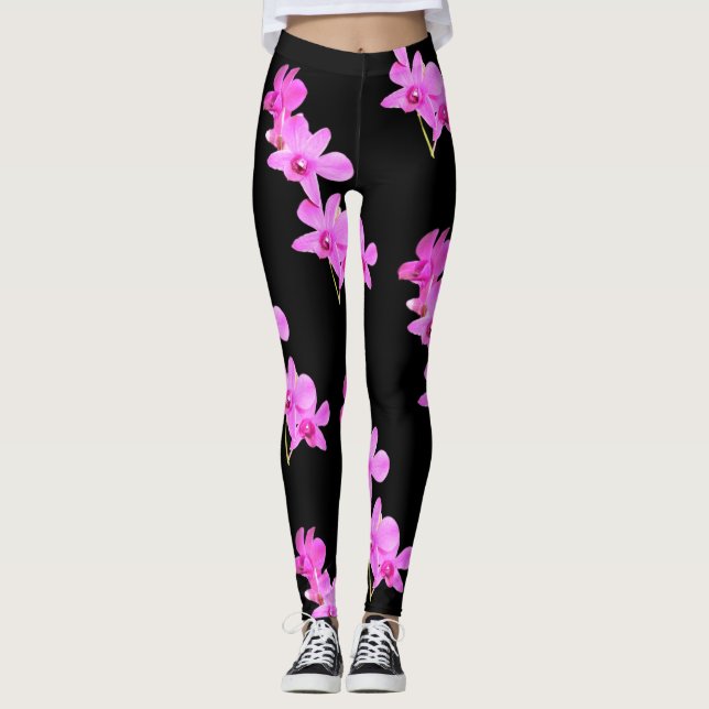 Rosa Orchideen-Blumenyoga-Schwarzes Legging Leggings (Vorderseite)
