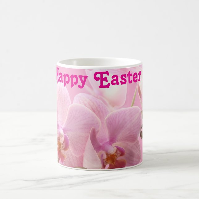 Rosa Orchideen „Frohe Ostern“ Tasse (Mittel)