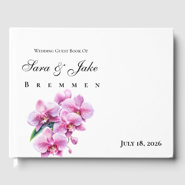 Rosa Orchideen-Hochzeit Gästebuch (Vorderseite)