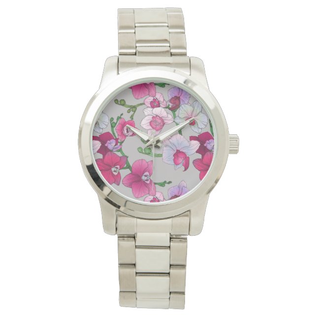 Rosa Orchideen im Blut Armbanduhr (Vorderseite)