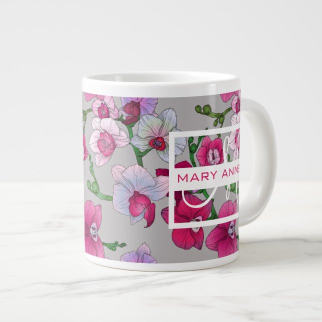 Rosa Orchideen im Blut| Name hinzufügen Jumbo-Tasse (Vorderseite Rechts)