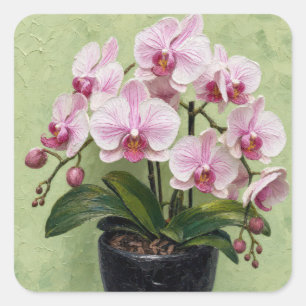 Rosa Orchideen-Impasto-Kunstwerk Quadratischer Aufkleber