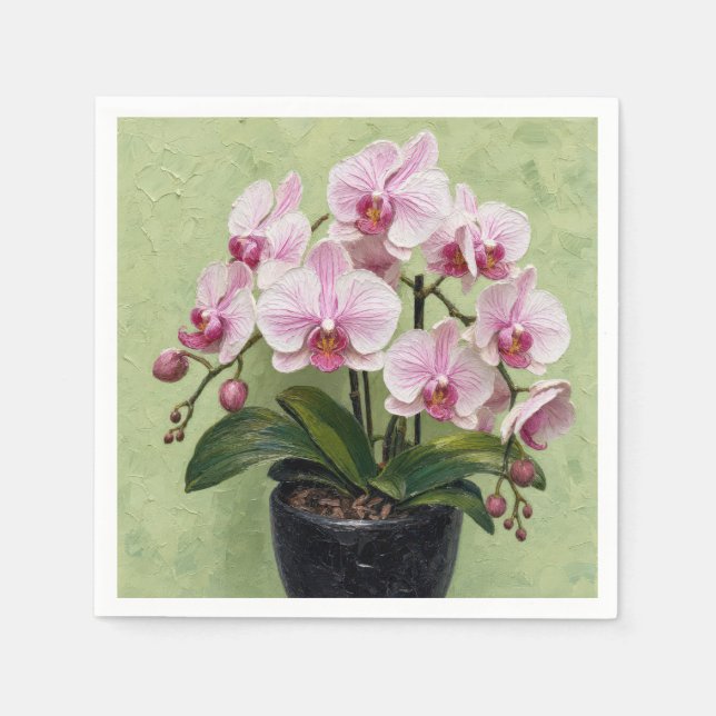 Rosa Orchideen-Impasto-Kunstwerk Serviette (Vorderseite)