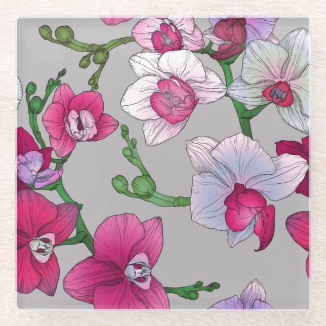 Rosa Orchideen in der Blüte Glasuntersetzer (Vorderseite)