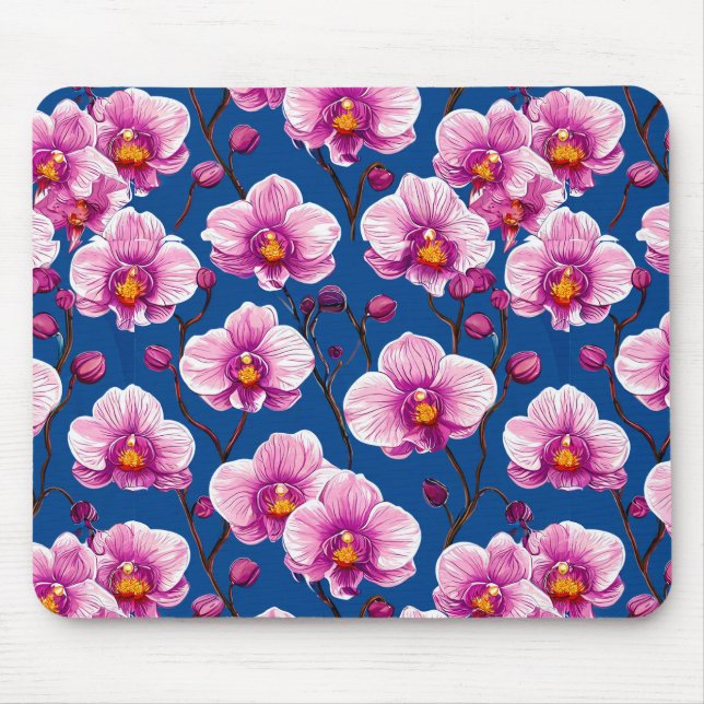 Rosa Orchideen-Muster Mousepad (Vorne)