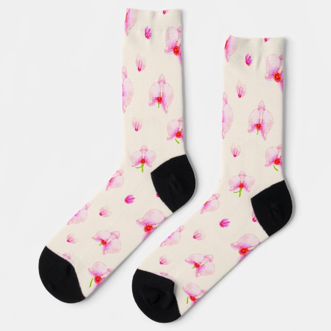 Rosa Orchideen Socken (Linkes Detail)