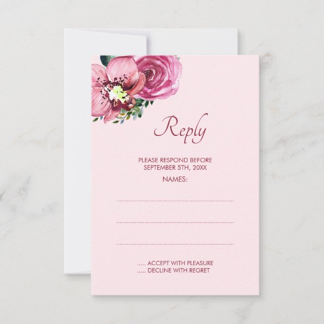 Rosa Orchideen und Rose Hochzeitskarten RSVP Karte (Vorderseite)