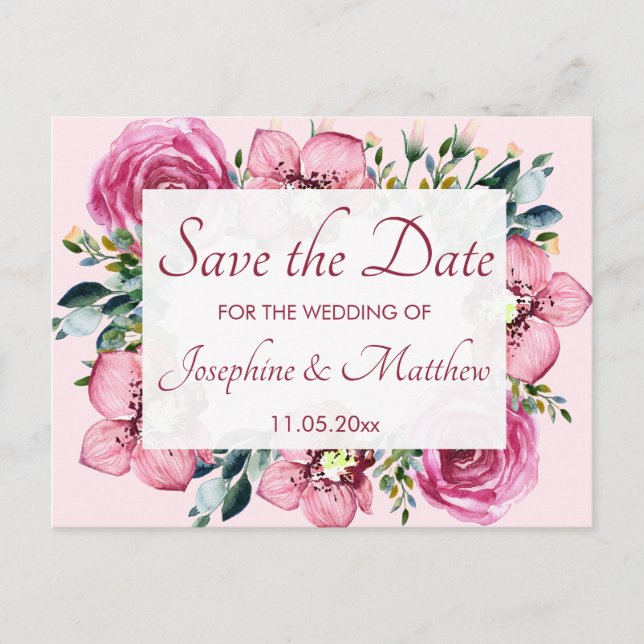 Rosa Orchideen und Rose Save the Date Ankündigungspostkarte (Vorderseite)