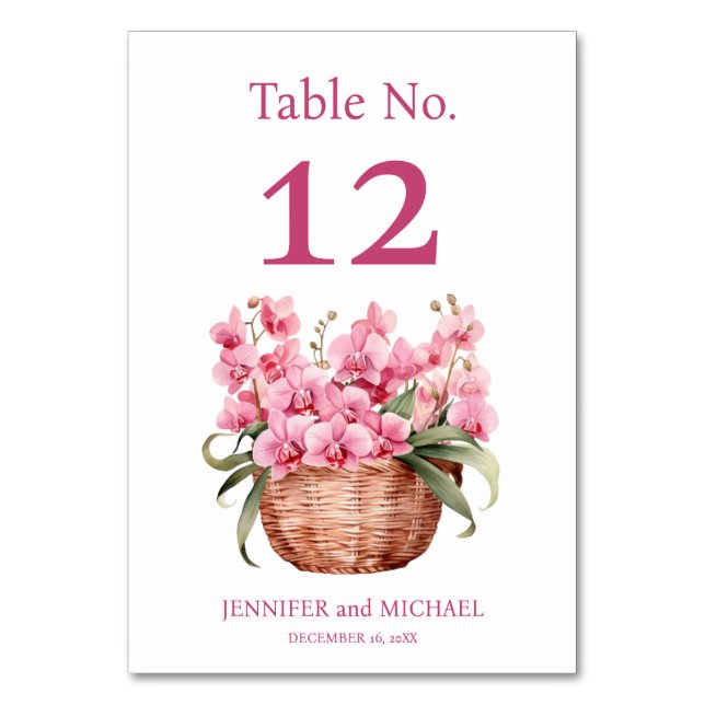 Rosa Orchideen Wasserfarbe Hochzeitsstimmung Tisch Tischnummer (Vorderseite)