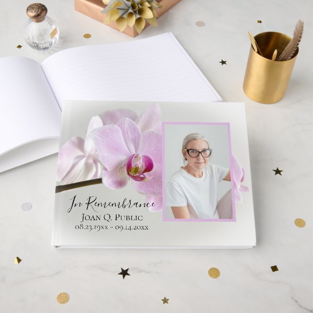 Rosa Orchideen zur Gedenkstätte für die Stammesbee Gästebuch (Vorderseite Offen)