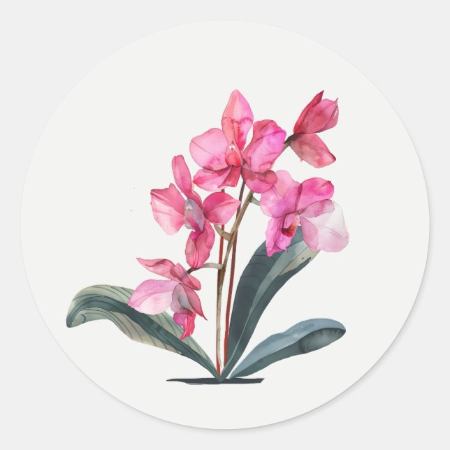 Rosa Orchideengarten-Blumen-Blumenkunst Runder Aufkleber (Vorderseite)