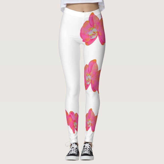 Rosa Orchideenmalerei Leggings (Vorderseite)