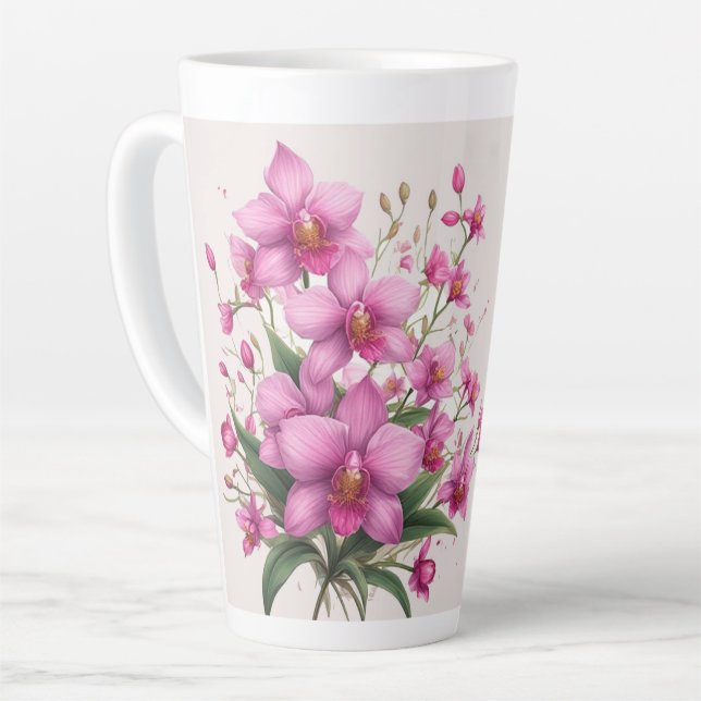 Rosa Orchideenstrauß mit zarten Blüten Milchtasse (Linke Ecke)