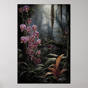 Rosa Orchideenwald-Druck, dunkle akademische Gotik Poster
