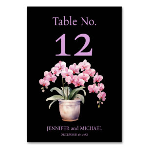 Rosa Orchids Watercolor Black Wedding Tischnummer