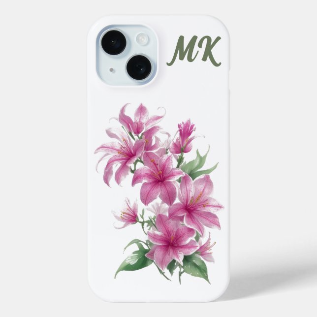 Rosa Orientalische Blume Monogram Phone Case (Rückseite)