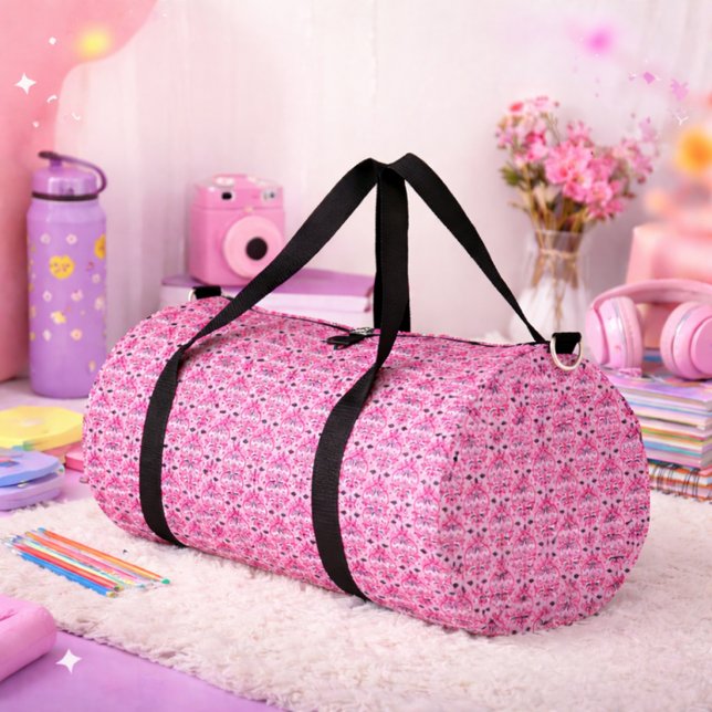 Rosa ornamentales Damastmuster Duffle Bag (Von Creator hochgeladen)