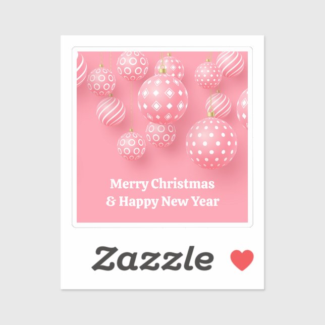 Rosa Ornamente frohe Weihnachten und glückliches n Aufkleber (Blatt)