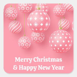 Rosa Ornamente frohe Weihnachten und glückliches n Quadratischer Aufkleber