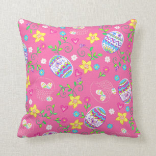 Rosa Ostereier, Blumen und Körbe Kissen