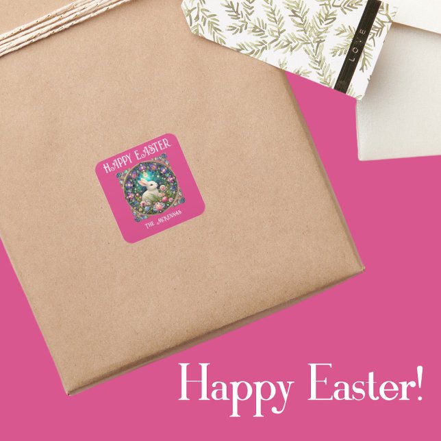 Rosa Osterfest Beleuchtung Jugendstil Quadratischer Aufkleber (Von Creator hochgeladen)