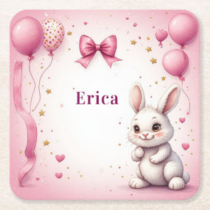 Rosa Osterhase-Geburtstagsballon 🐰 Rechteckiger Pappuntersetzer
