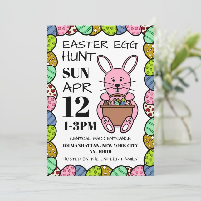 Rosa Osterhase, Ostereierjagd Ankündigung (Stehend Vorderseite)